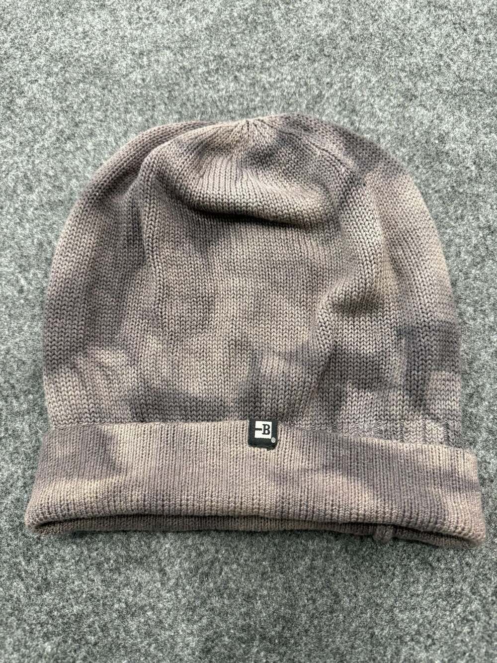 Block Headwear Roots B Logo Grey Tie-Dye 100% Cotton Knit Beanie OSFA